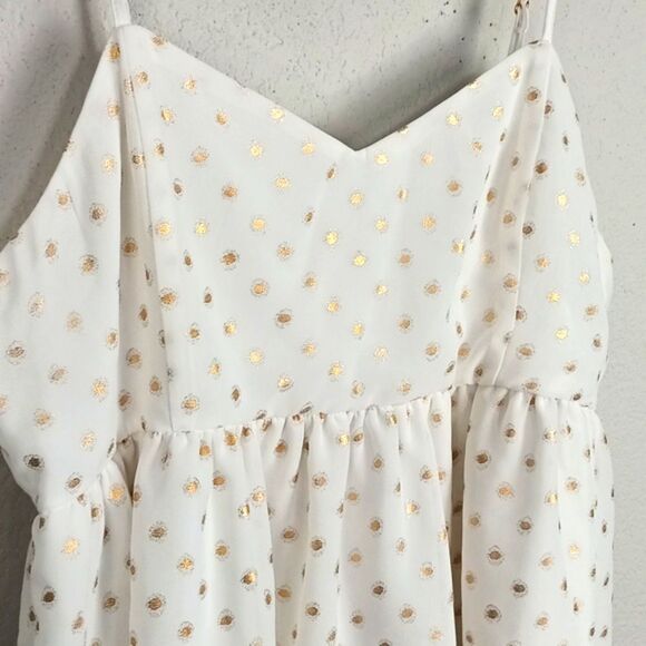Gianni Bini White Ruffled Tiered  With Gold Polka Dots Top sz XL Boho Babydoll - Picture 5 of 11